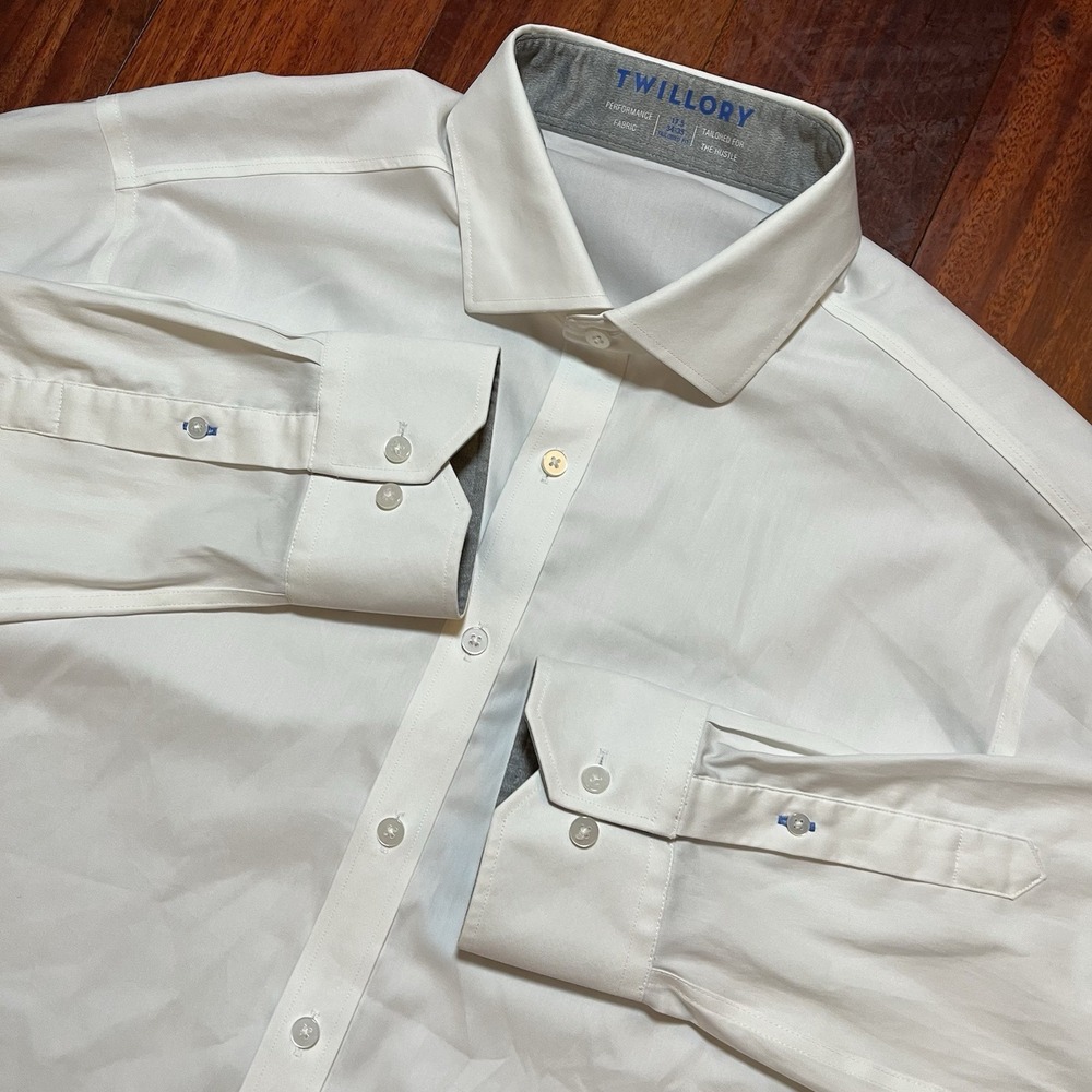 Twillory Performance Fabric Dress Shirt Mens 17.5 34/35 White Tailored Fit READ